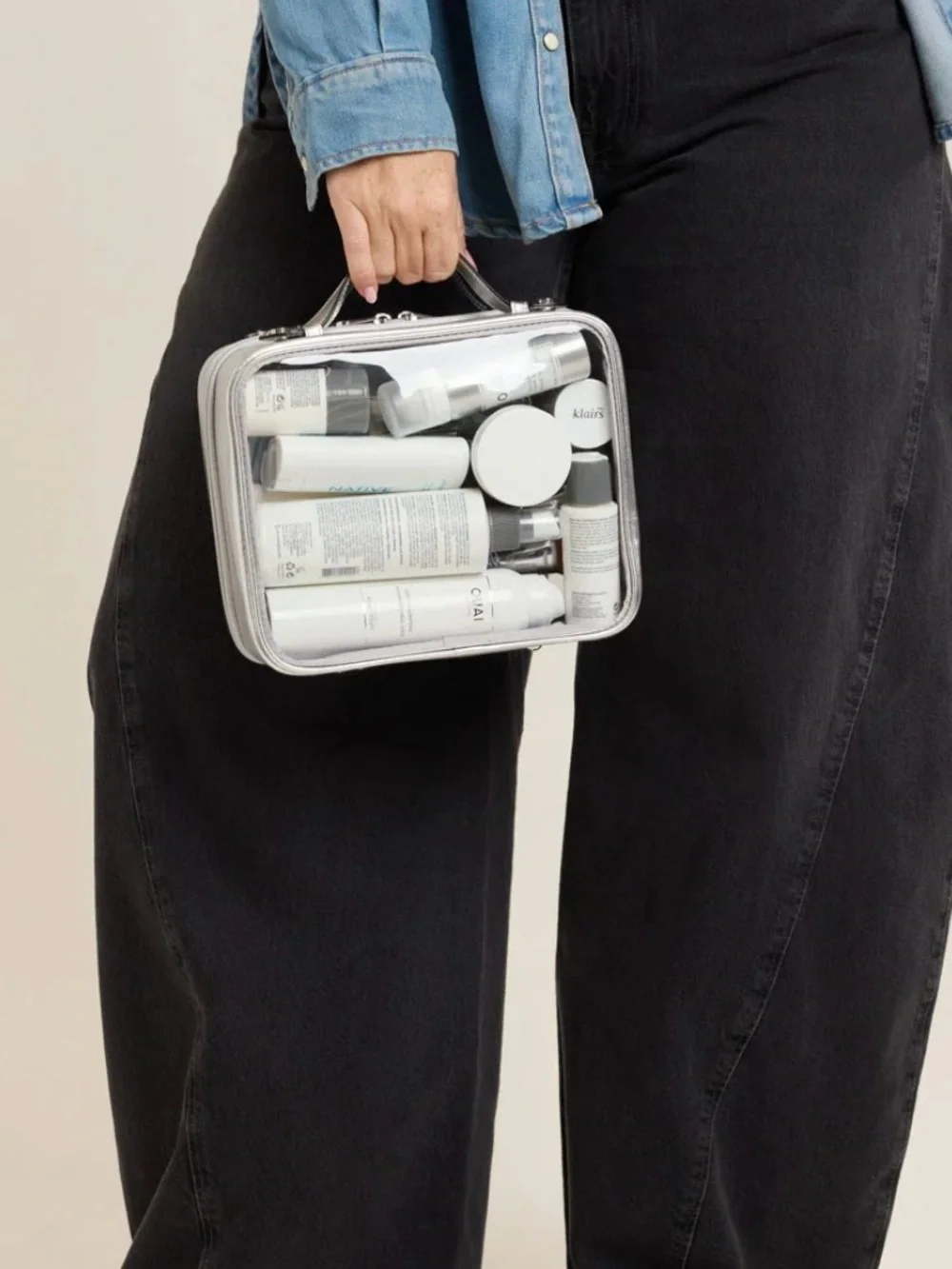 Calpak Silver-Trim Clear Cosmetic Carry Case Medium